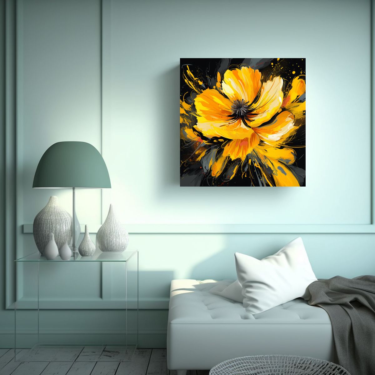 GENERICO - Cuadro Tela Amarillo Estilo Neonoir Patrón 80x80 Cm