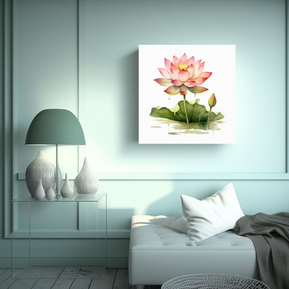 GENERICO - Acuarela De Loto Elegante Composición En Estilo 80x80 Cm