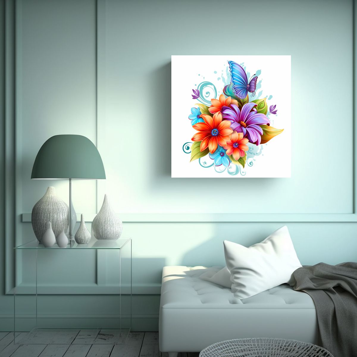 GENERICO - Arte Pared Majestuoso Lienzo Flores Movimiento 90x90 Cm