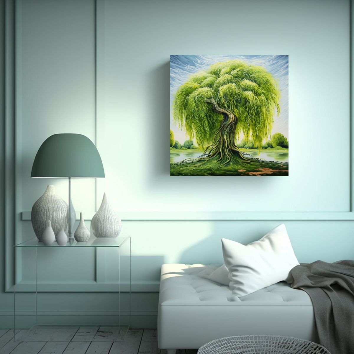 GENERICO - Cuadro Impreso Visión Árbol Sauce Pintura 70x70 Cm