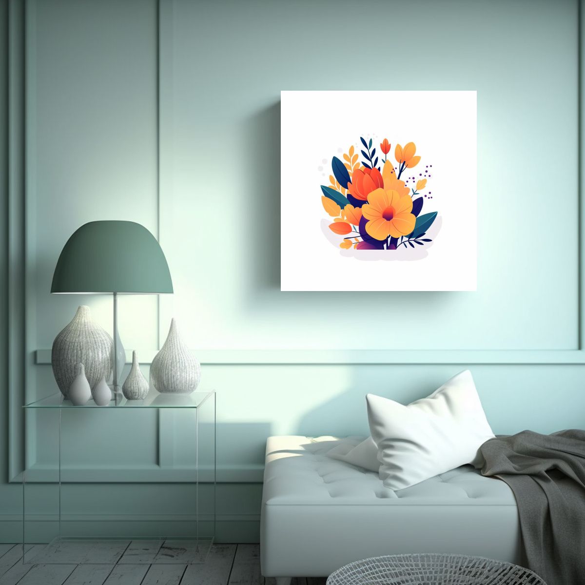 GENERICO - Cuadro Floral Moderno Estilizado Para Decoración 80x80 Cm