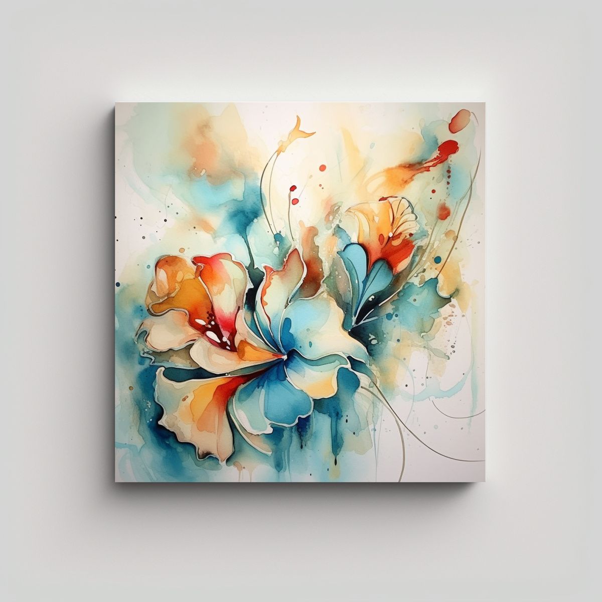 GENERICO - Cuadro Abstracto Floral En Acuarela Con Finas 70x70 Cm