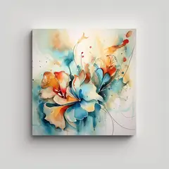 GENERICO - Cuadro Abstracto Floral En Acuarela Con Finas 70x70 Cm