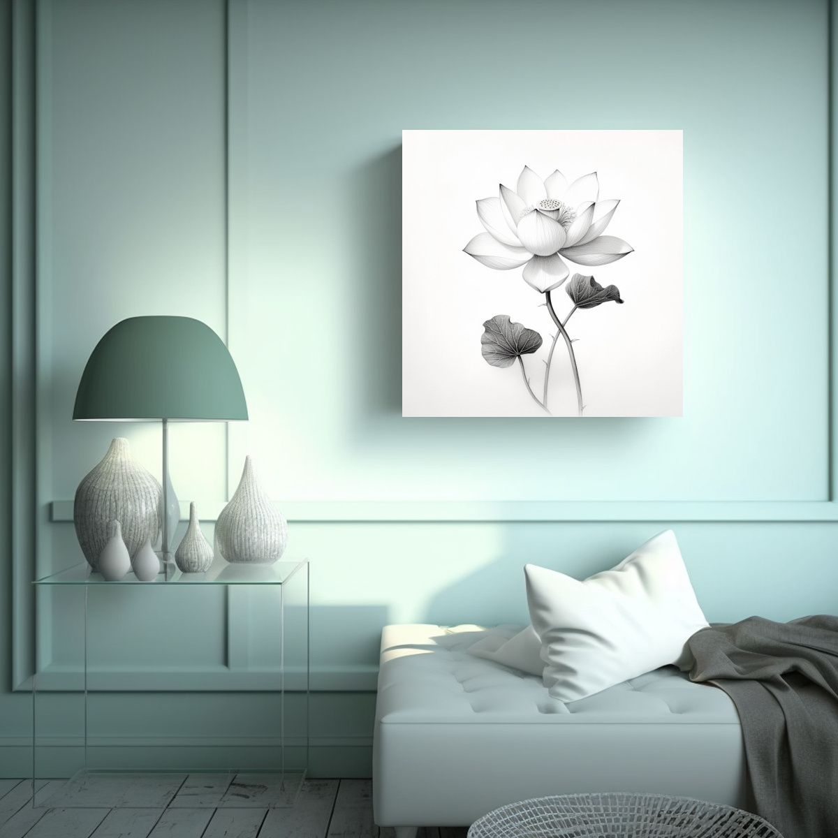 GENERICO - Dibujo De Loto Blanco En Lápiz Sin Sombreado 90x90 Cm