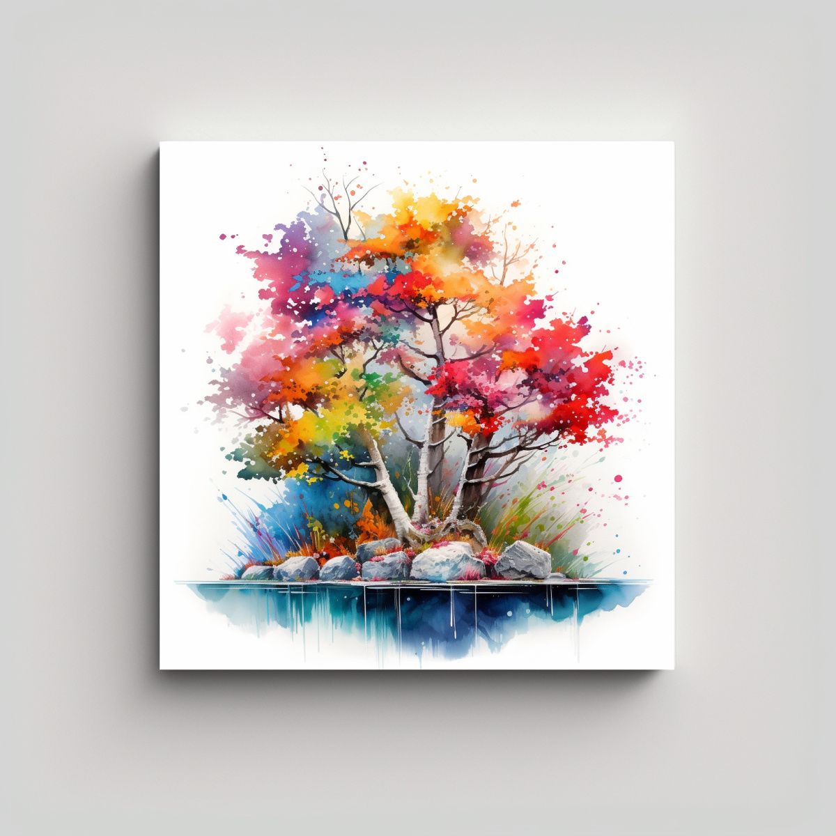 GENERICO - Pintura Acuarela árbol Abedul Bonsái Colores 70x70 Cm