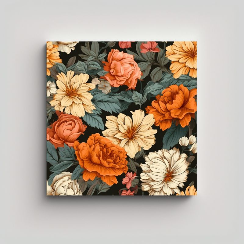 GENERICO - Patrón Vintage De Flores Mixtas En Lienzo De 90x90 Cm