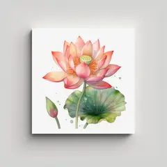 GENERICO - Composición De Loto Acuarela En Verano Calidez 90x90 Cm