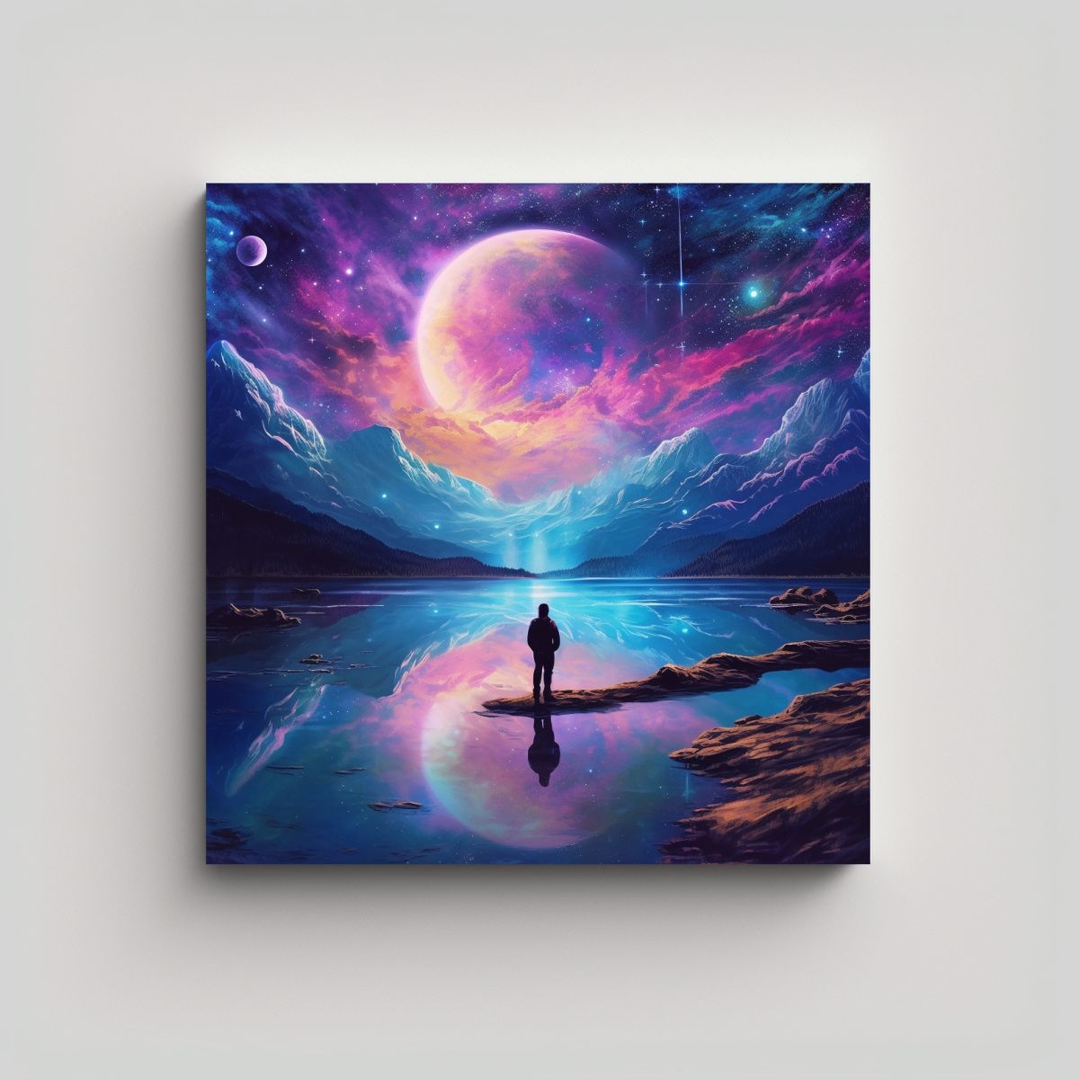 GENERICO - Pintura De Paisaje Nocturno Junto Al Lago 80x80 Cm