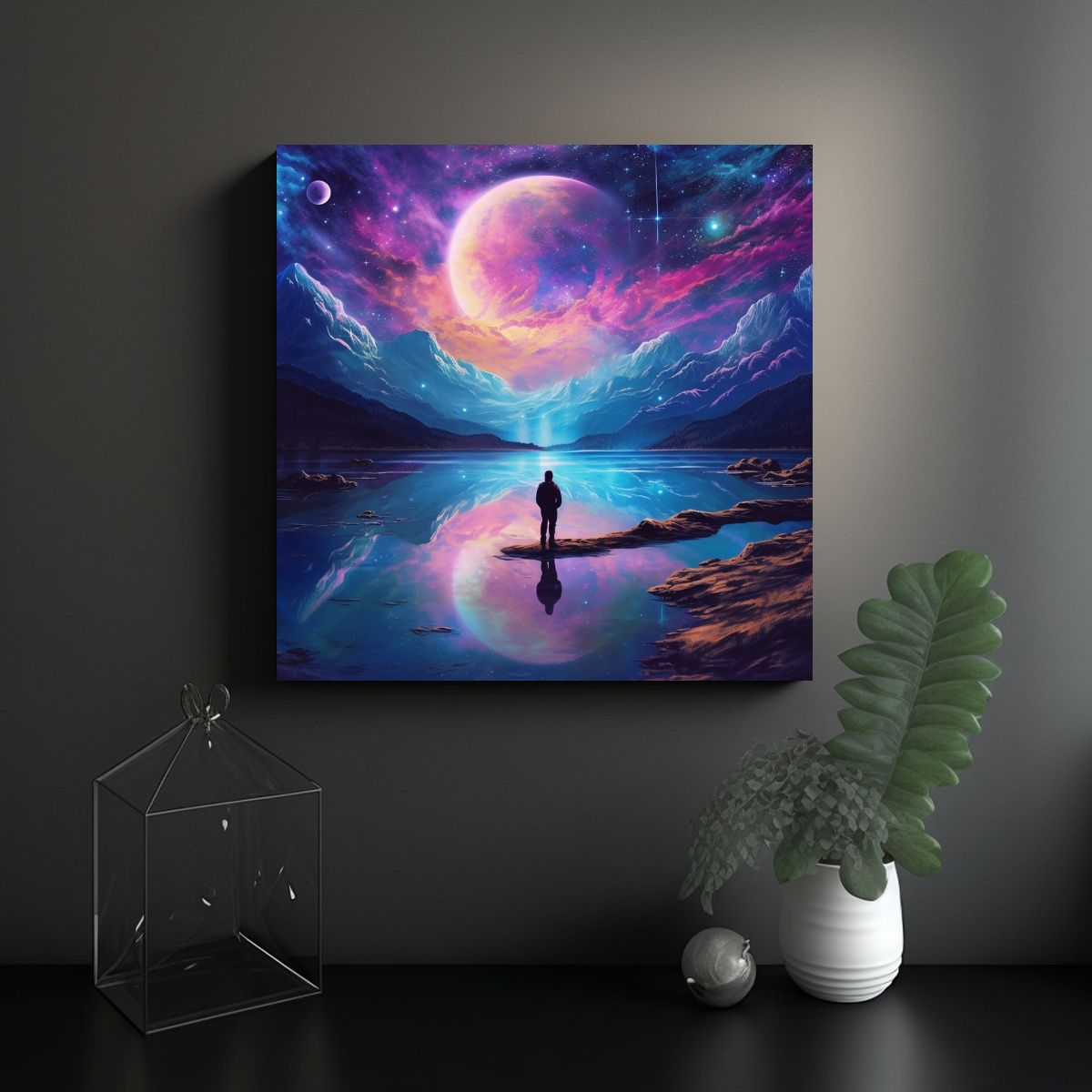 GENERICO - Pintura De Paisaje Nocturno Junto Al Lago 80x80 Cm