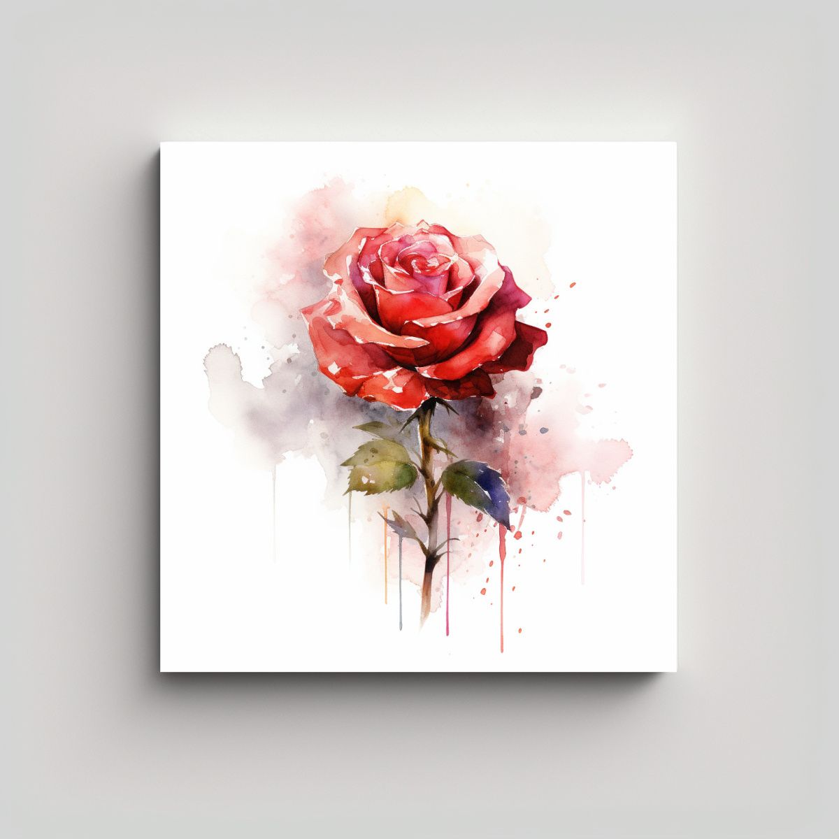 GENERICO - Fotografía En Lienzo De Rosa Roja Acuarela Para 70x70 Cm.