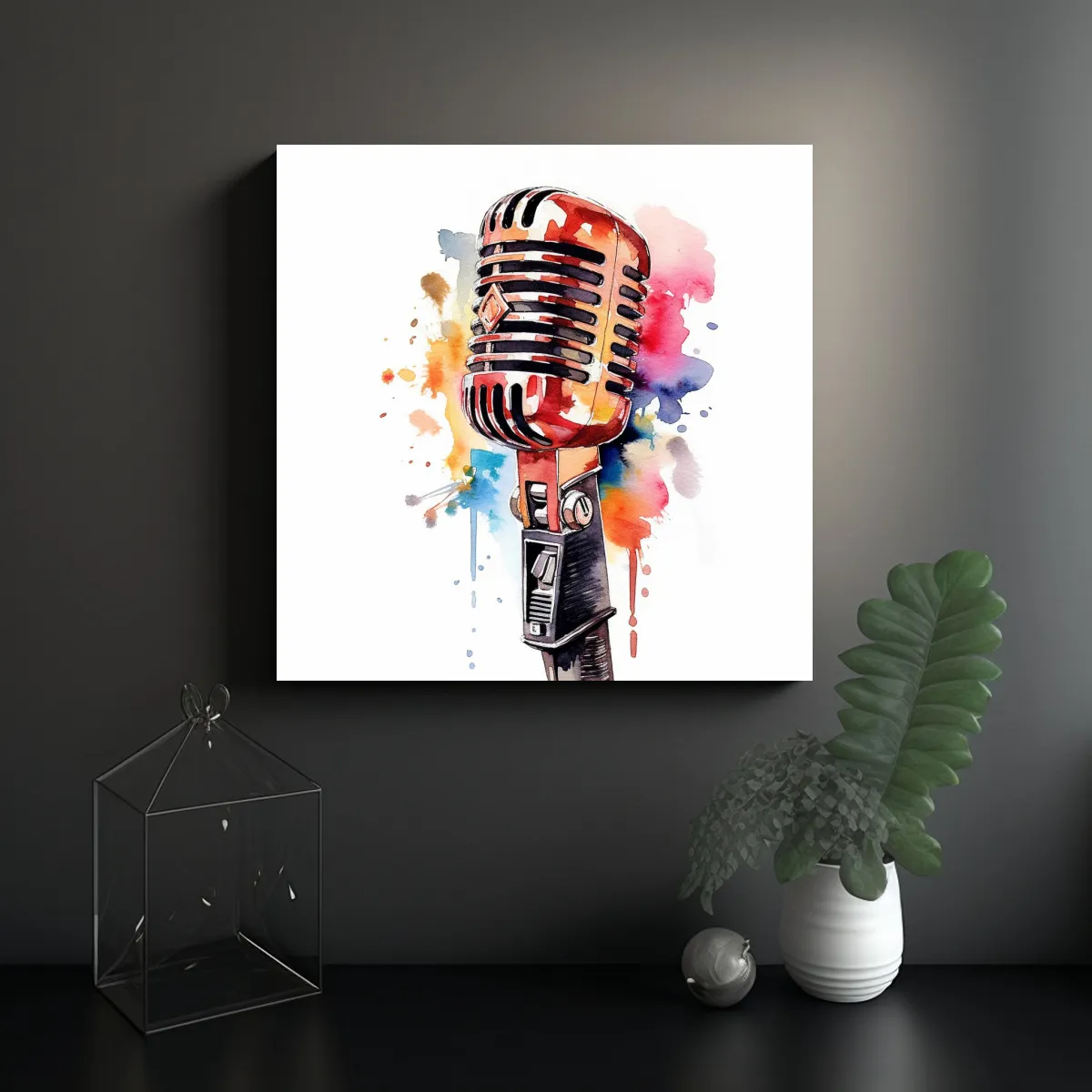 GENERICO - Cuadro Lienzo Vintage Micrófono Con Notas 70x70 Cm