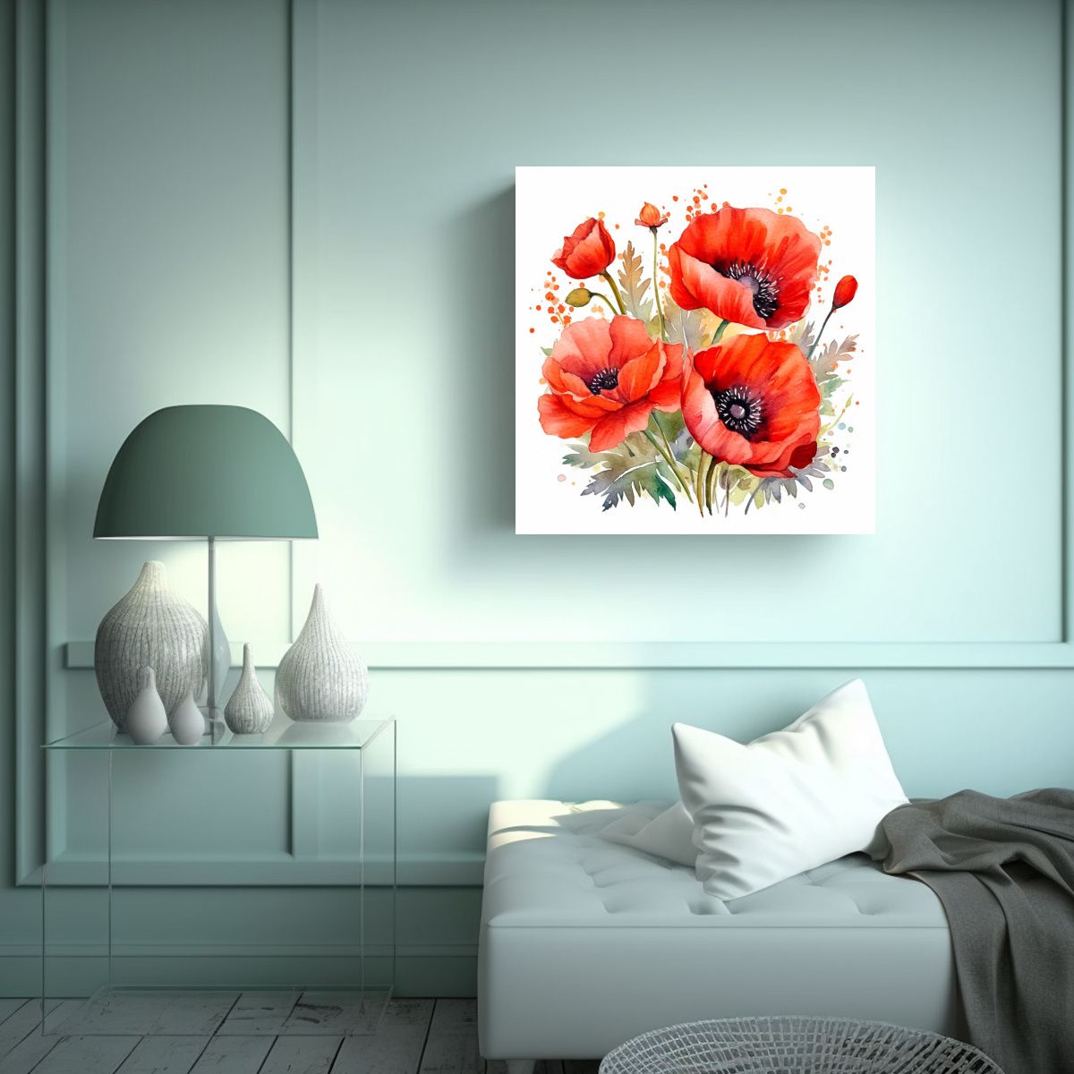 GENERICO - Cuadro De Tela Sublimada Con Poppies Rojos 80x80 Cm