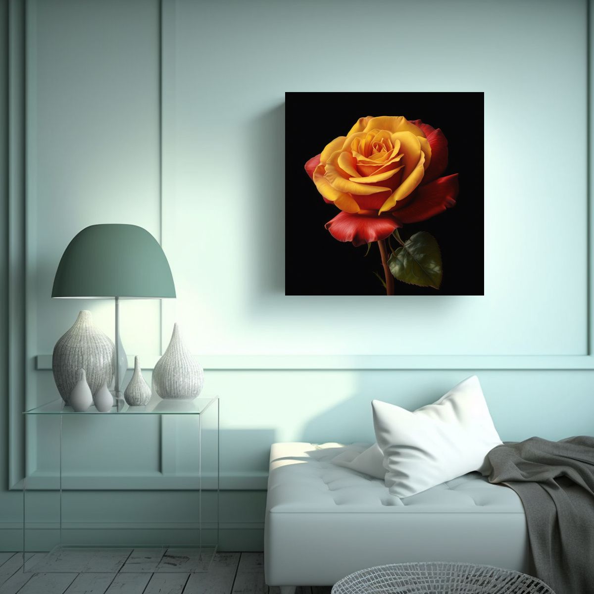 GENERICO - Pintura Decorativa Roja Y Amarilla De Rosa 80x80 Cm