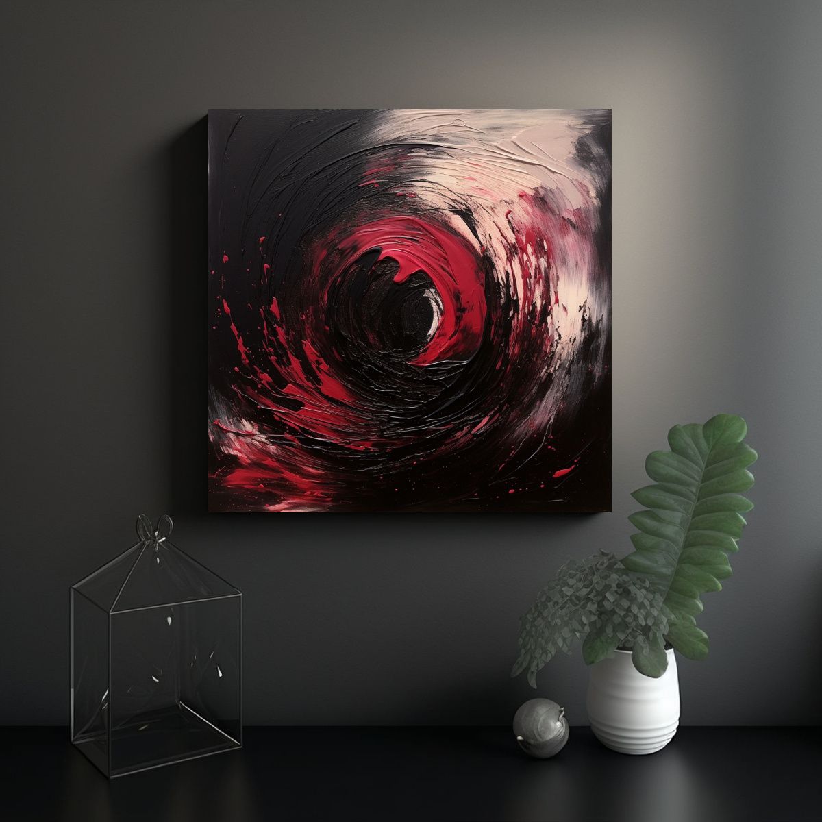 GENERICO - Cuadro Hermoso Abstracto En Negro Y Cereza 90x90 Cm.