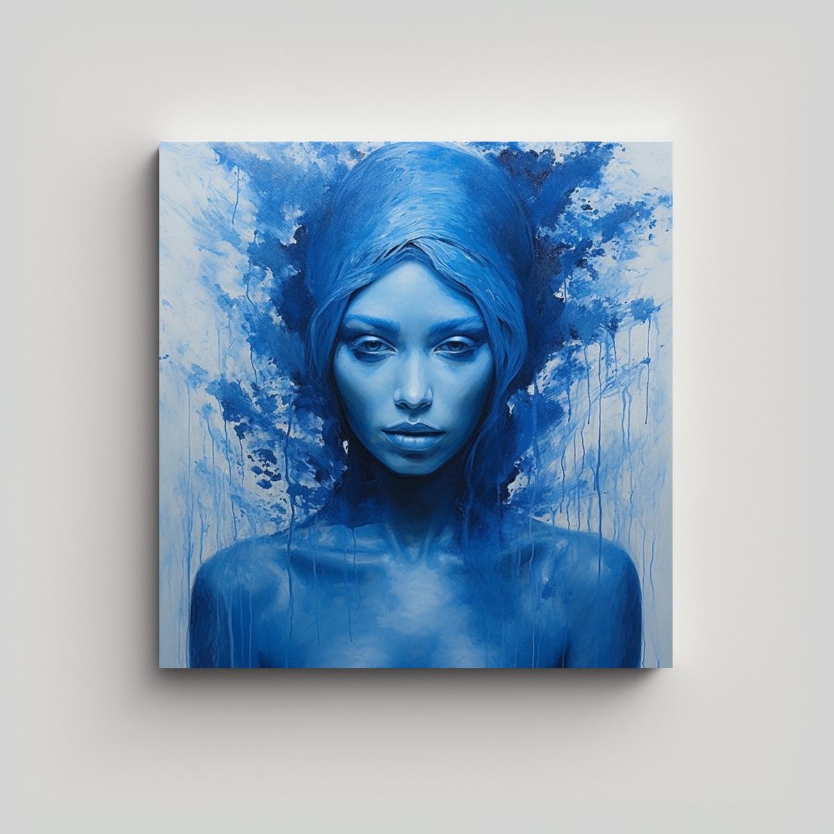 GENERICO - Pintura Mujer Azul En Lienzo Cuadro Cultural 90x90 Cm