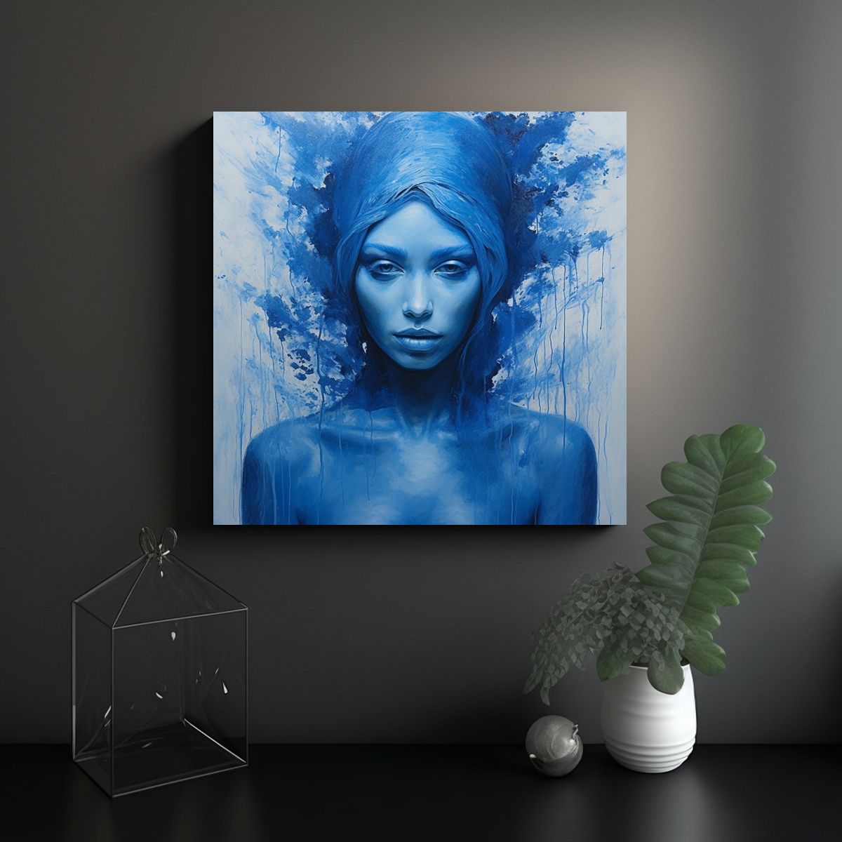 GENERICO - Pintura Mujer Azul En Lienzo Cuadro Cultural 90x90 Cm