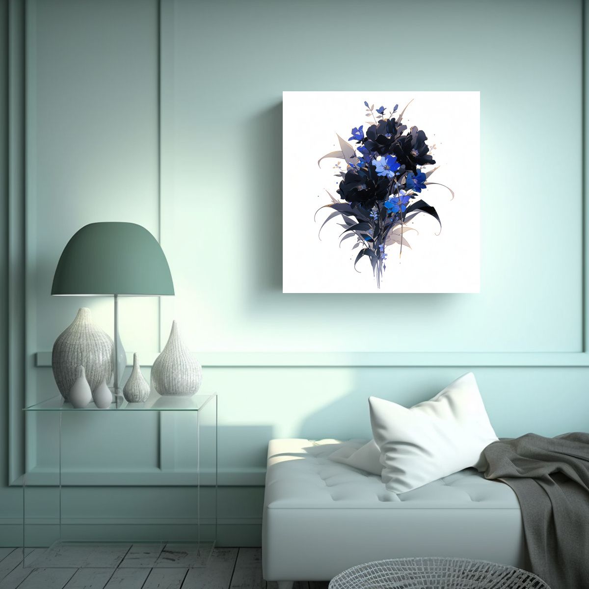 GENERICO - Tela En Bastidor Moderna Temática Negro Y Azul 80x80 Cm