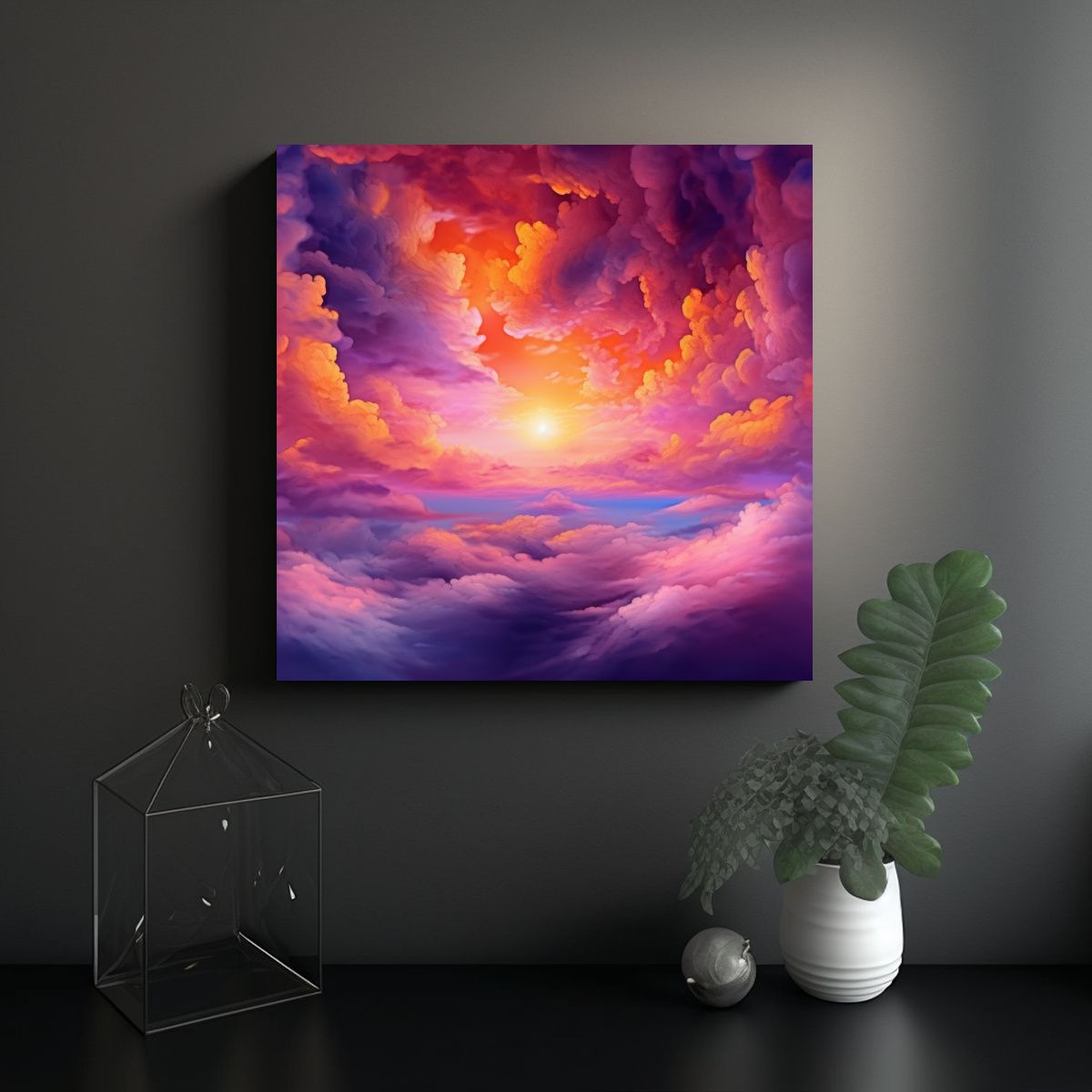 GENERICO - Cuadro Fantasía En Fondo Nublado Con Atardecer Y 90x90 Cm.