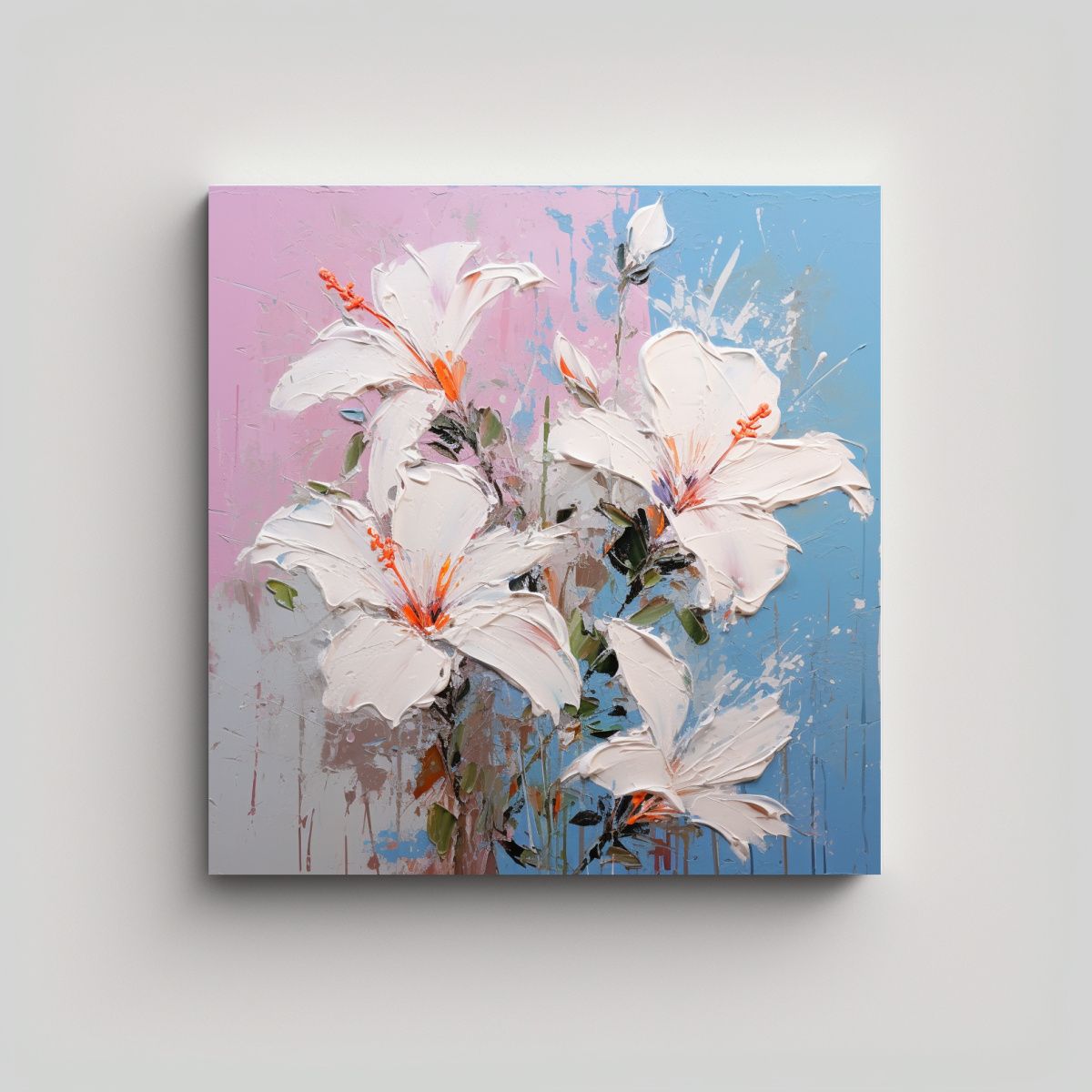 GENERICO - Pintura De Flores Blancas Y Rosadas Sobre Lienzo 70x70 Cm