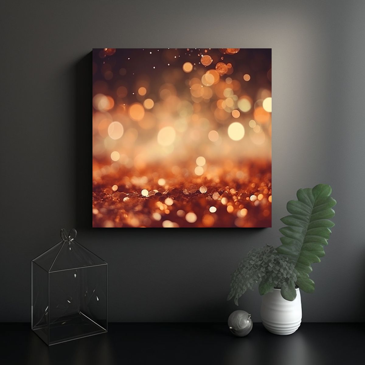 GENERICO - Cuadro Abstracto En Cobre Y Marrón Con Luces 80x80 Cm