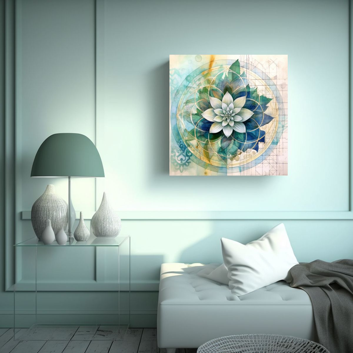 GENERICO - Cuadro Vintage Espacio Con Flor De Vida Y 80x80 Cm