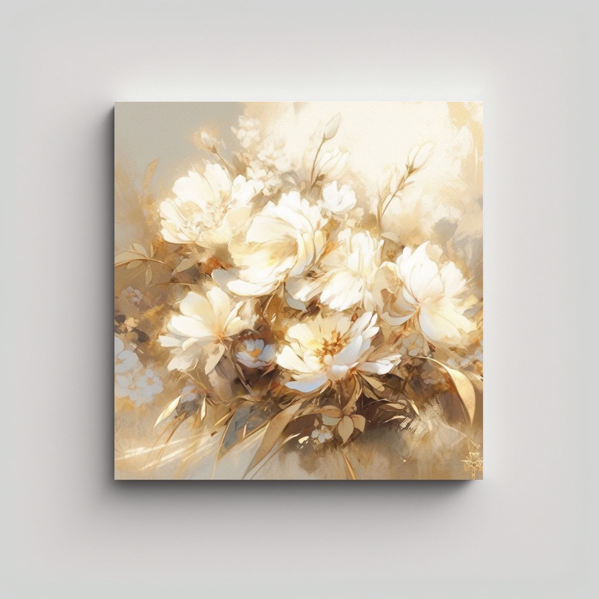 GENERICO - Cuadro Abstracto Dorado Con Flores Para Decorar 80x80 Cm