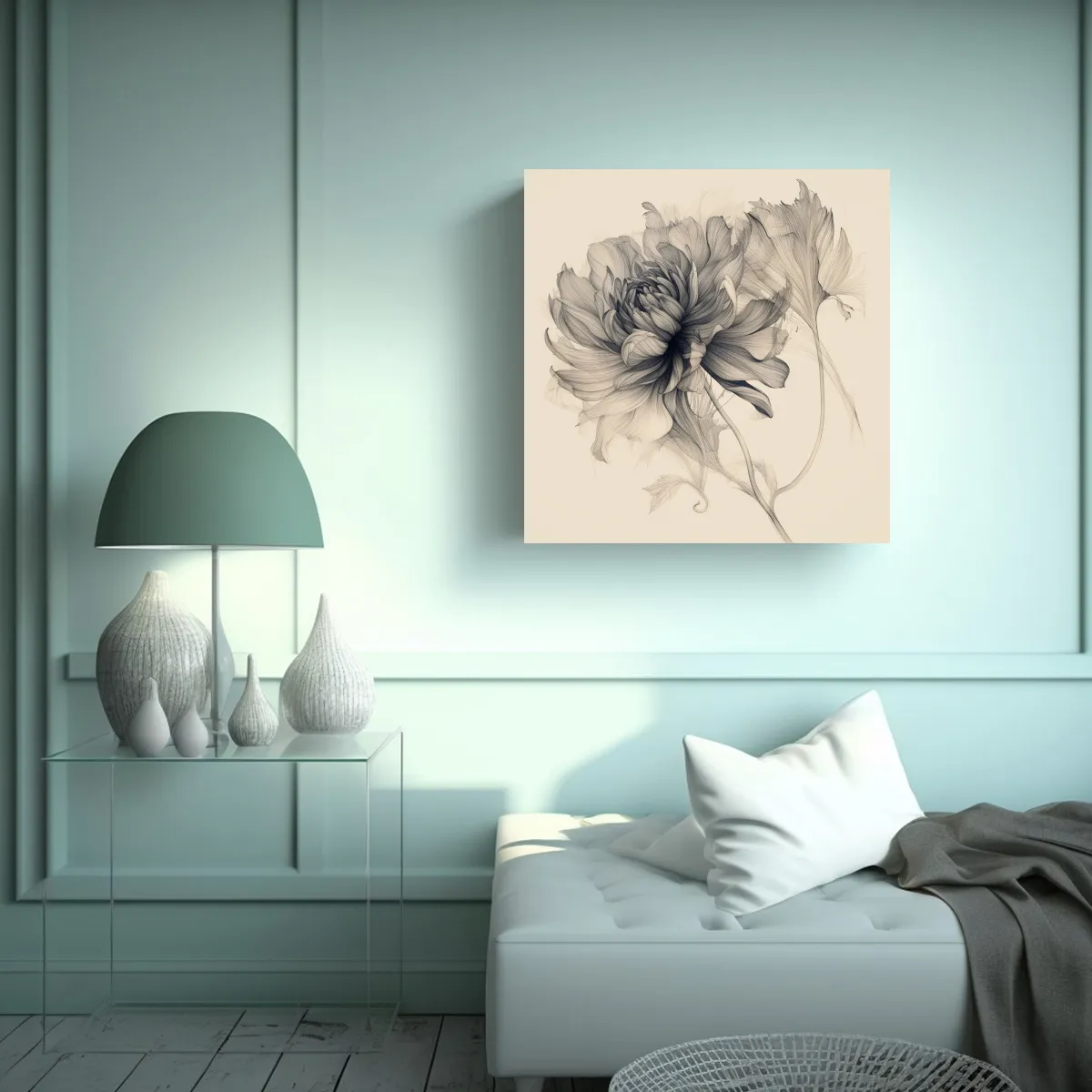 GENERICO - Lienzo Brillante Dibujo De Flores Lineales - 70x70 Cm.