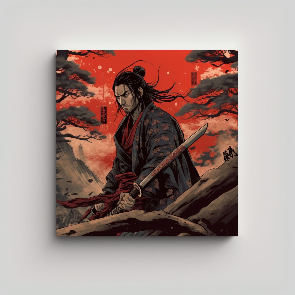 GENERICO - Pinturas Decorativas De Samuráis En Lienzo Con 90x90 Cm