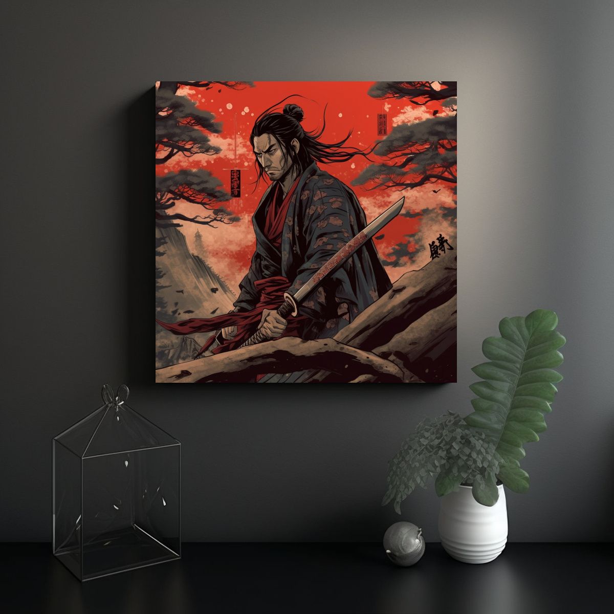 GENERICO - Pinturas Decorativas De Samuráis En Lienzo Con 90x90 Cm