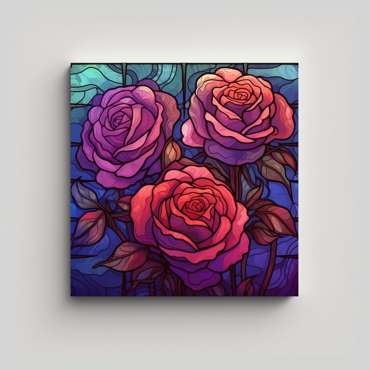 GENERICO - Ilustración De Rosas Vidriera Morada Arte Pared 90x90 Cm