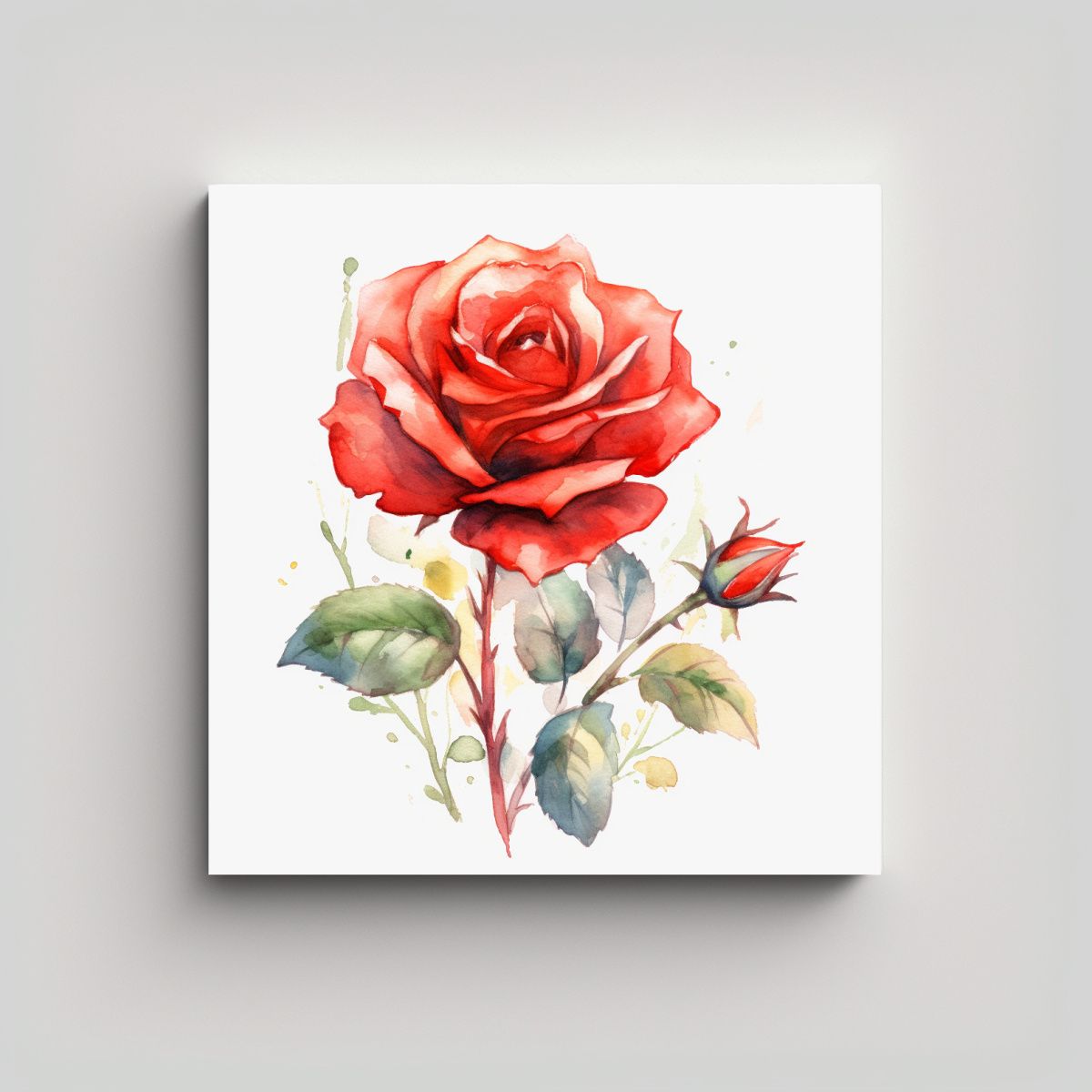GENERICO - Arte Moderno Rosa Roja Sonriente En Acuarela Y 90x90 Cm