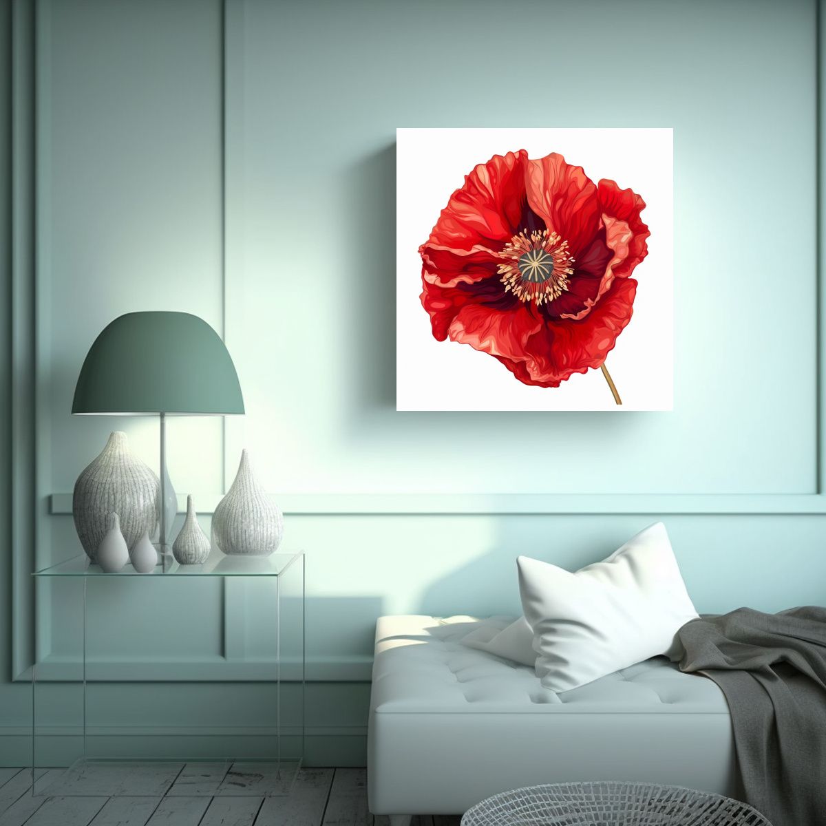 GENERICO - Cuadro Oriental De Amapolas Rojas Espectacular 70x70 Cm