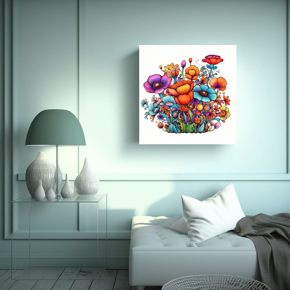 GENERICO - Ilustración Brillante De Flores Mágicas 80x80 Cm.