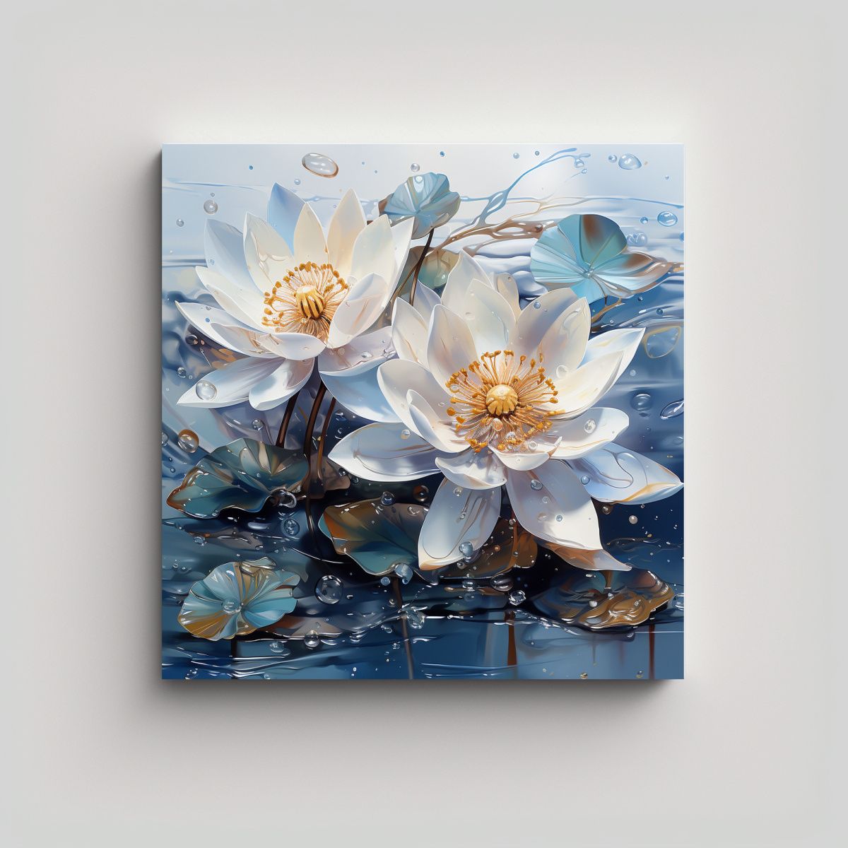 GENERICO - Cuadro Tema Brillante Con Flores De Loto En 80x80 Cm
