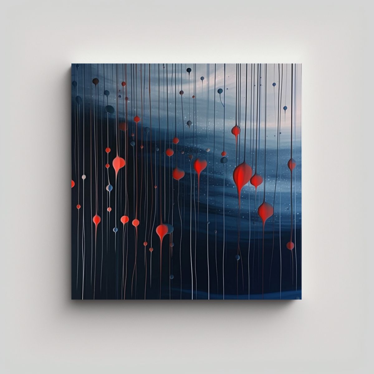 GENERICO - Cuadro Decorativo Líneas Azules Y Gotas Rojas 70x70 Cm