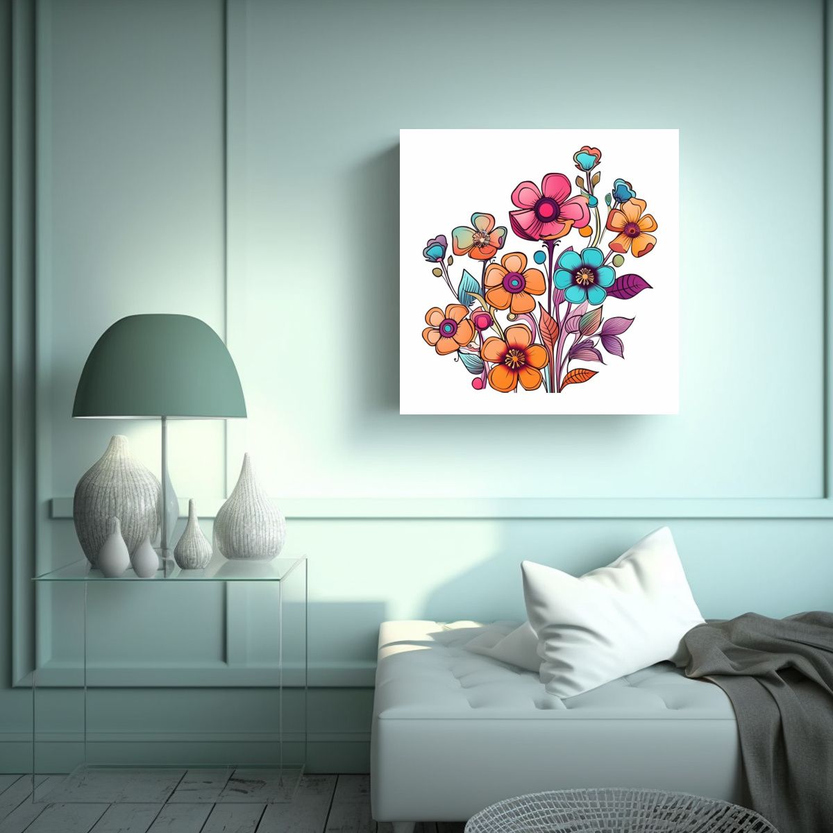 GENERICO - Ilustración Mágica De Flores Cute Arte Simple 70x70 Cm