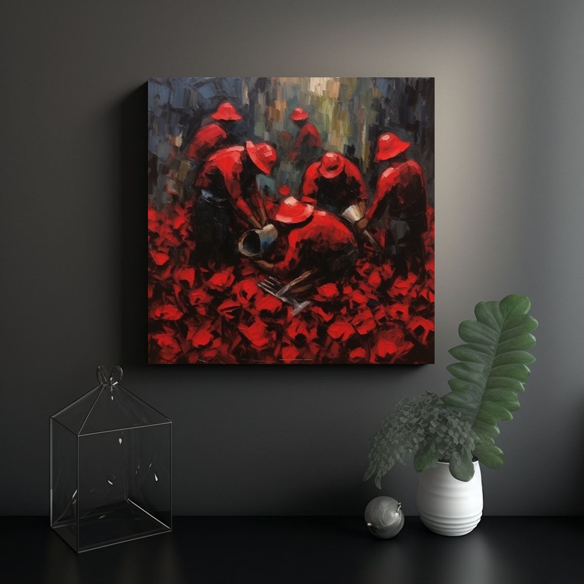 GENERICO - Pinturas Abstractas De Carbón Con Mineros En 90x90 Cm