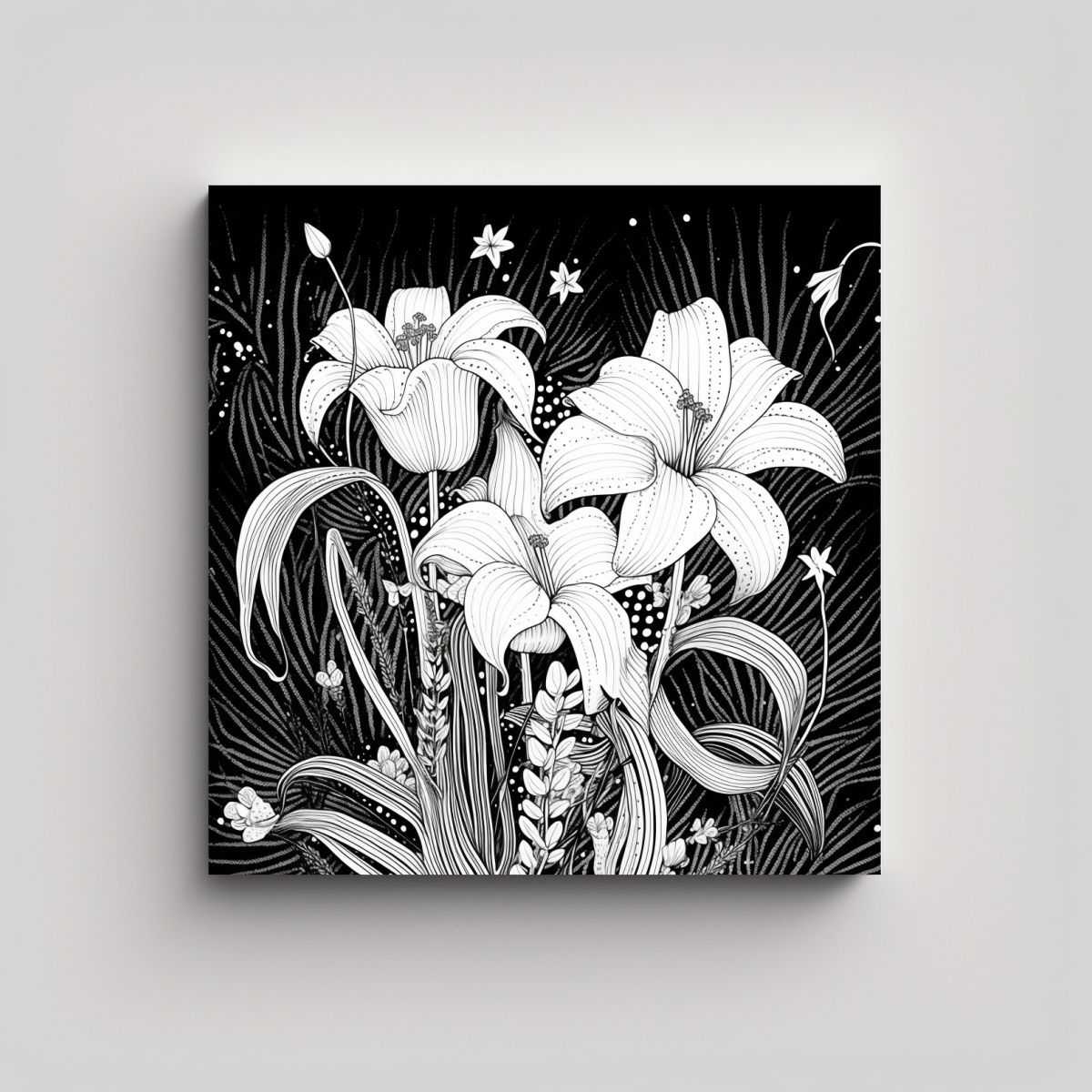 GENERICO - Lienzo Surrealista En Blanco Y Negro Con Dibujos 80x80 Cm