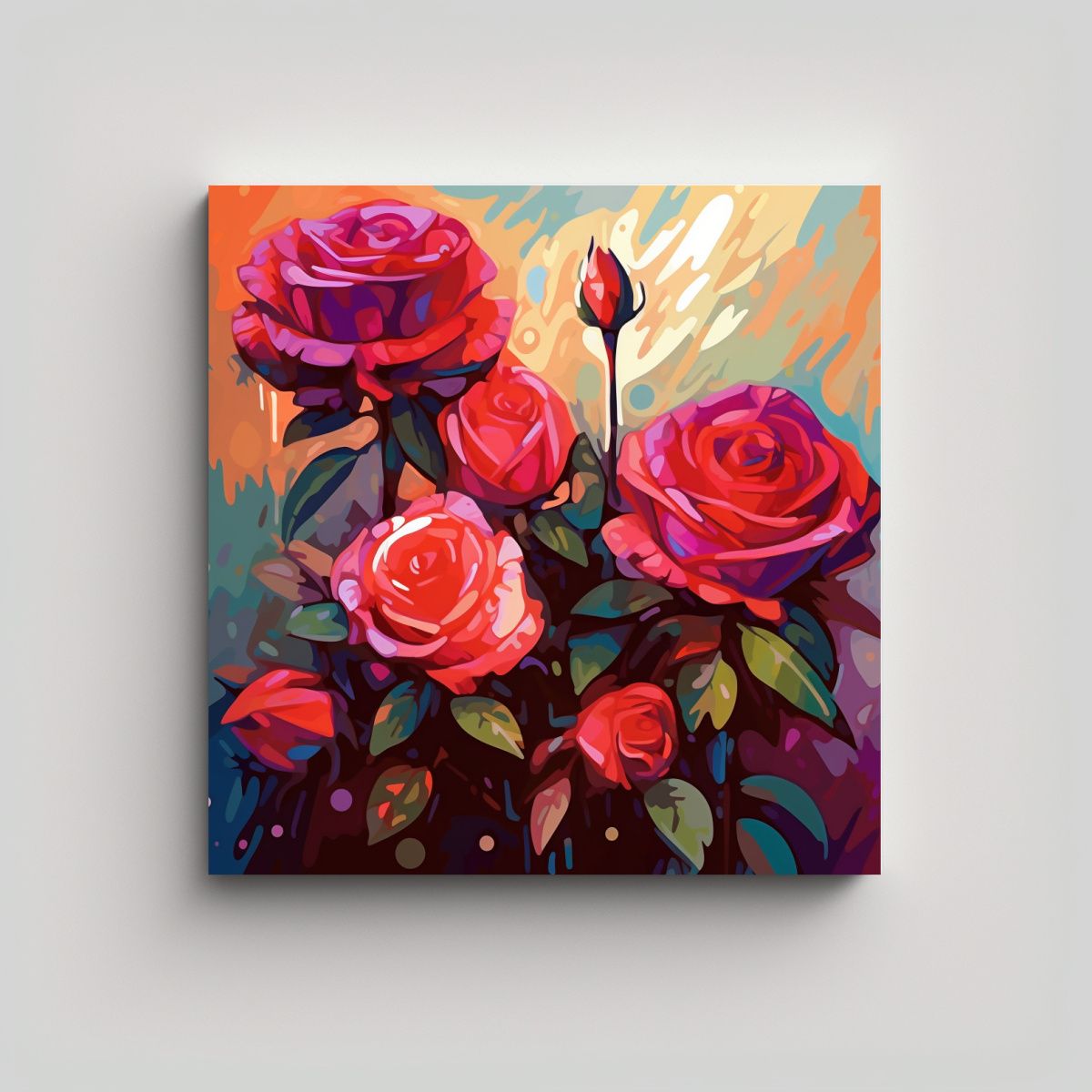 GENERICO - Bello Arte Moderno De Rosas Rojas Vibrantes 70x70 Cm