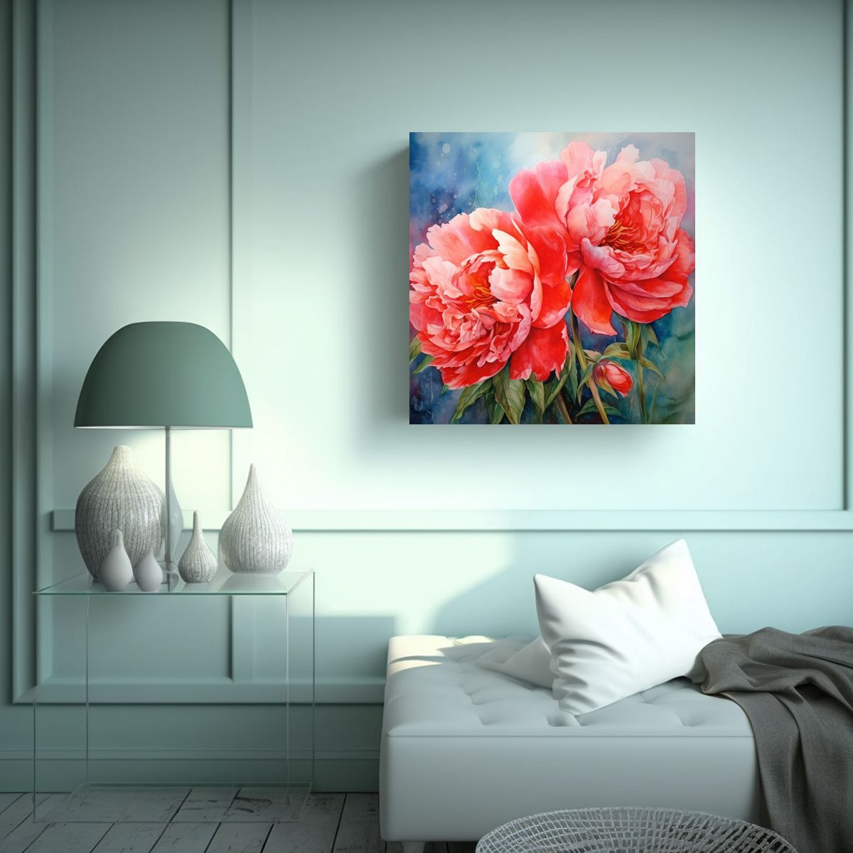 GENERICO - Cuadro Abstracto Peonías Rojas Vanguardia 70x70 Cm