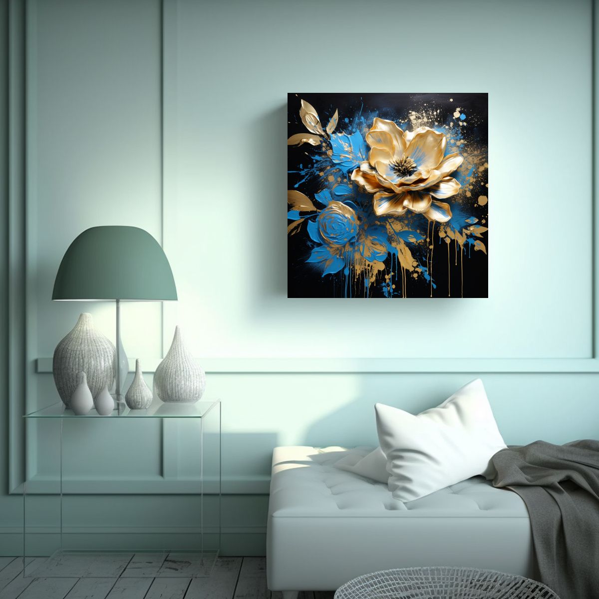 GENERICO - Pintura Decorativa Rectangular A En Tonos Dorados 80x80 Cm