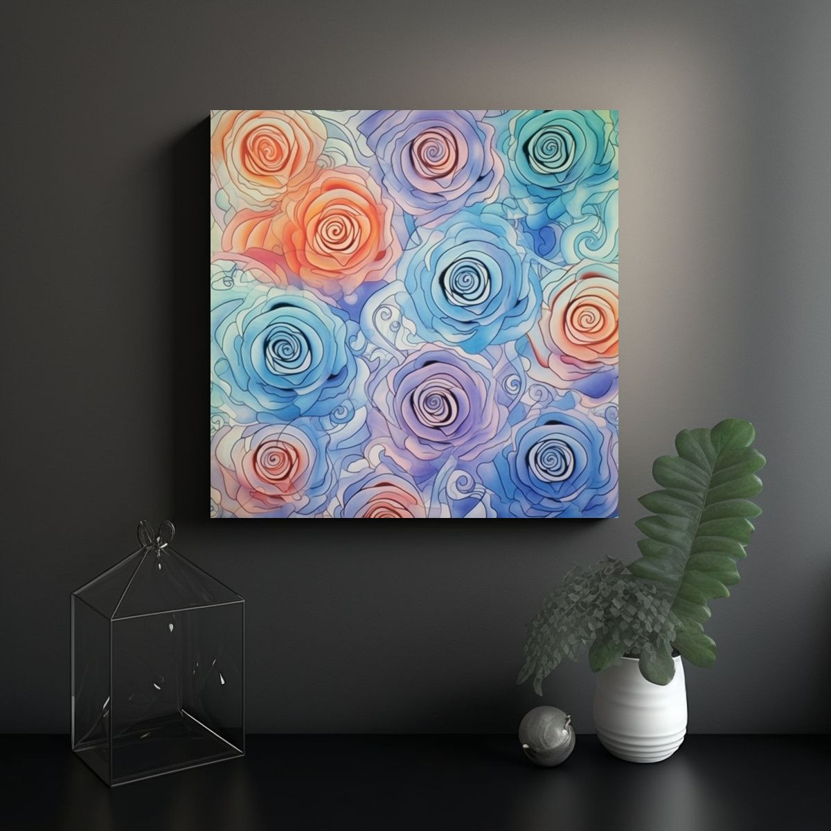 GENERICO - Pinturas Abstractas De Rosas En Forma De Ondas 70x70 Cm