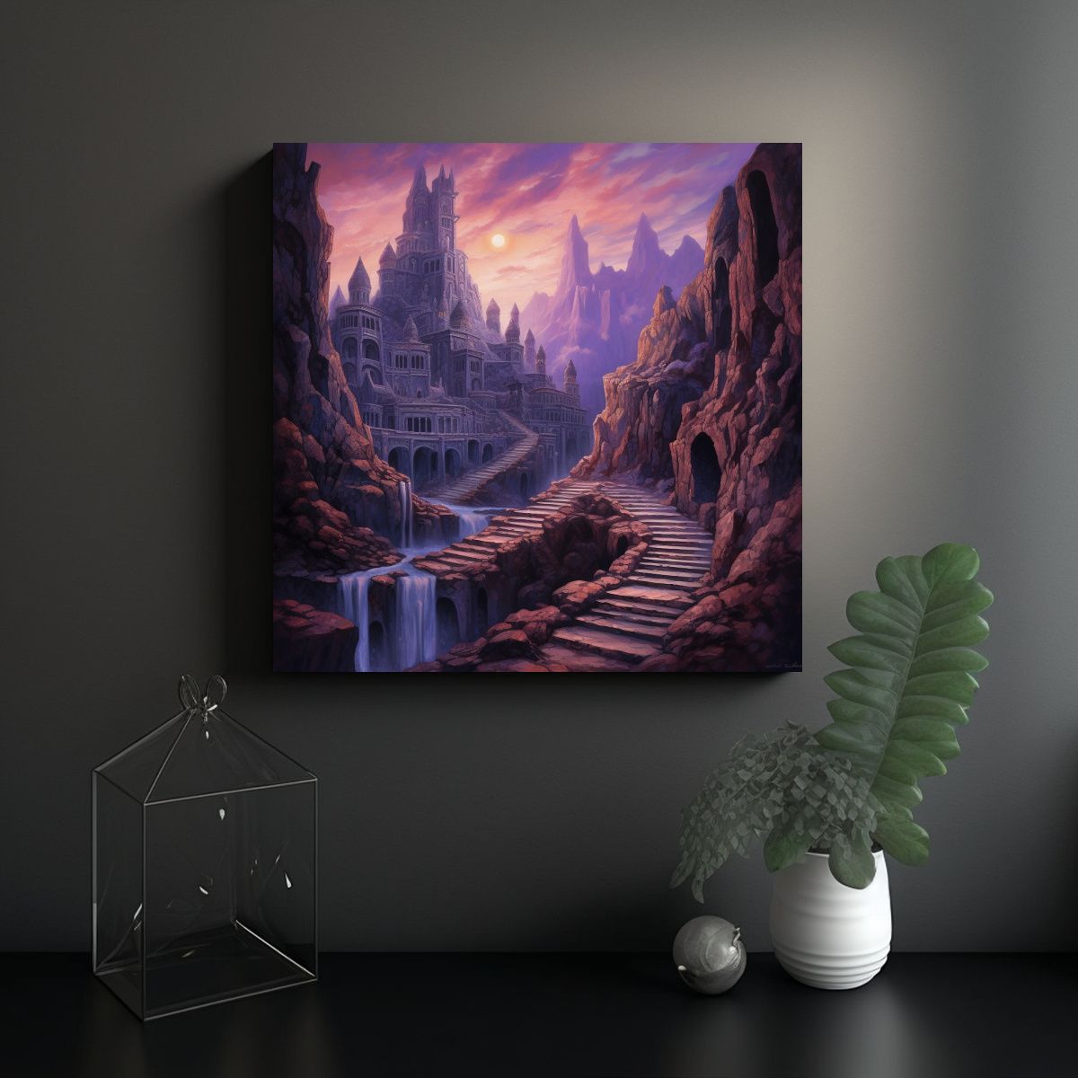 GENERICO - Pintura Realista De Paisaje Rocoso Con Estructura 70x70 Cm