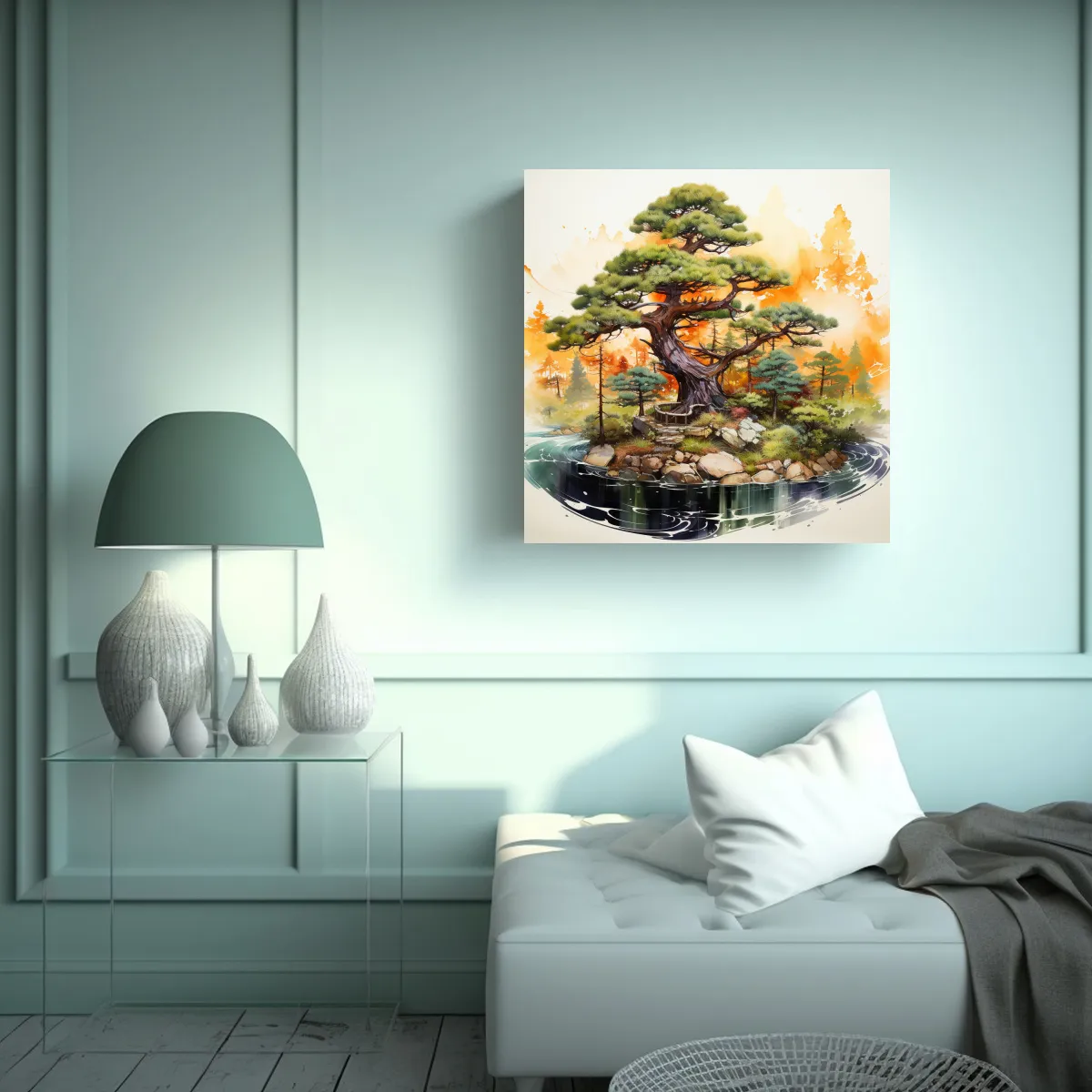 GENERICO - Pintura Abstracta De árbol De Pino Bonsái En 70x70 Cm