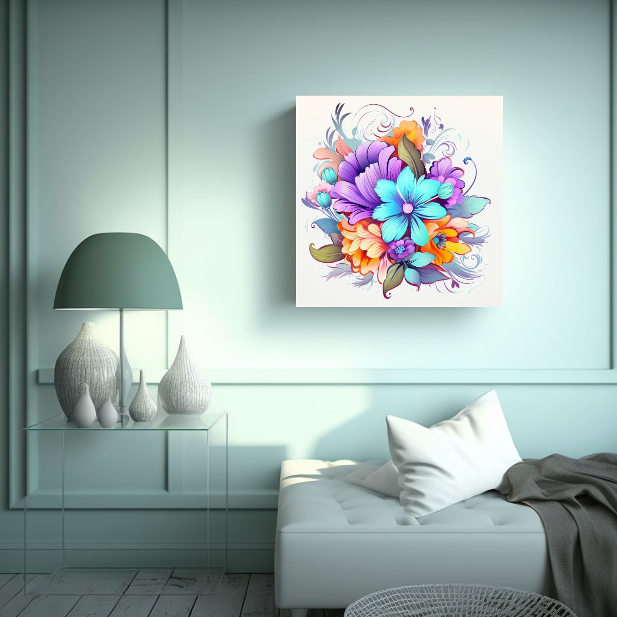 GENERICO - Composición Dinámica De Arte Floral 70x70 Cm