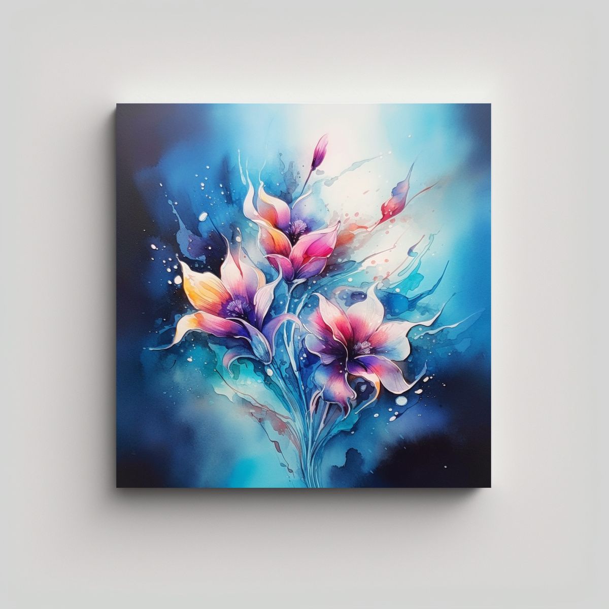 GENERICO - Cuadro Abstracto De Flores En Acuarela - Patrón 90x90 Cm