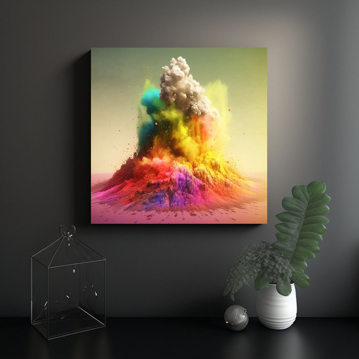 GENERICO - Pintura Lienzo Intensa Erupción Volcánica Arco 80x80 Cm.