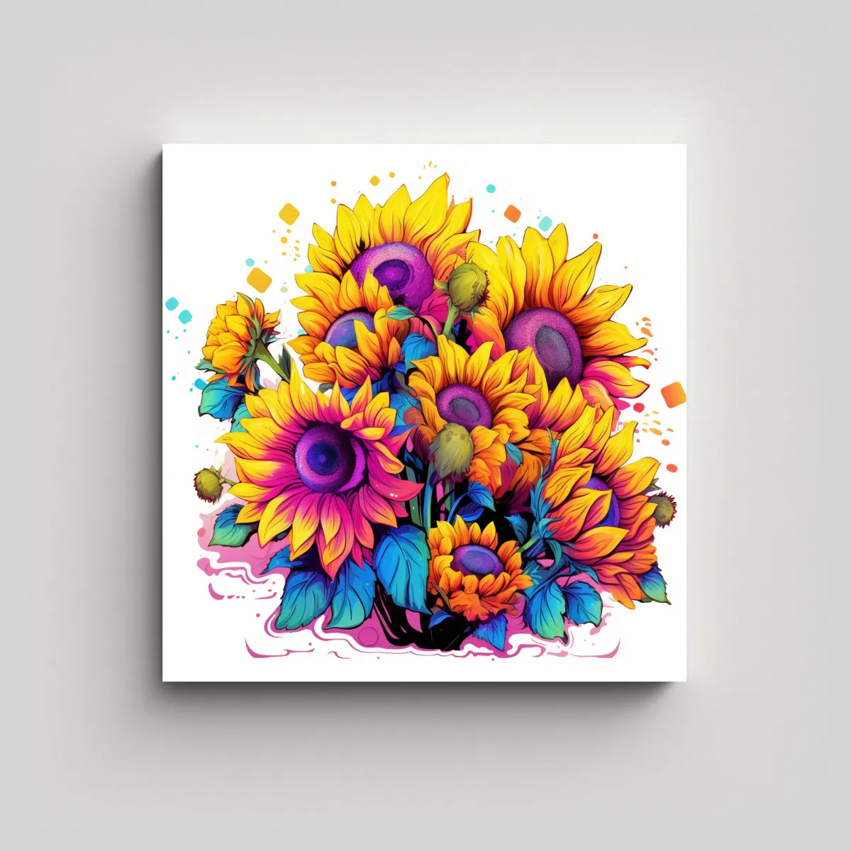 GENERICO - Cuadro Sublimado De Girasoles Retro Al Estilo 80x80 Cm
