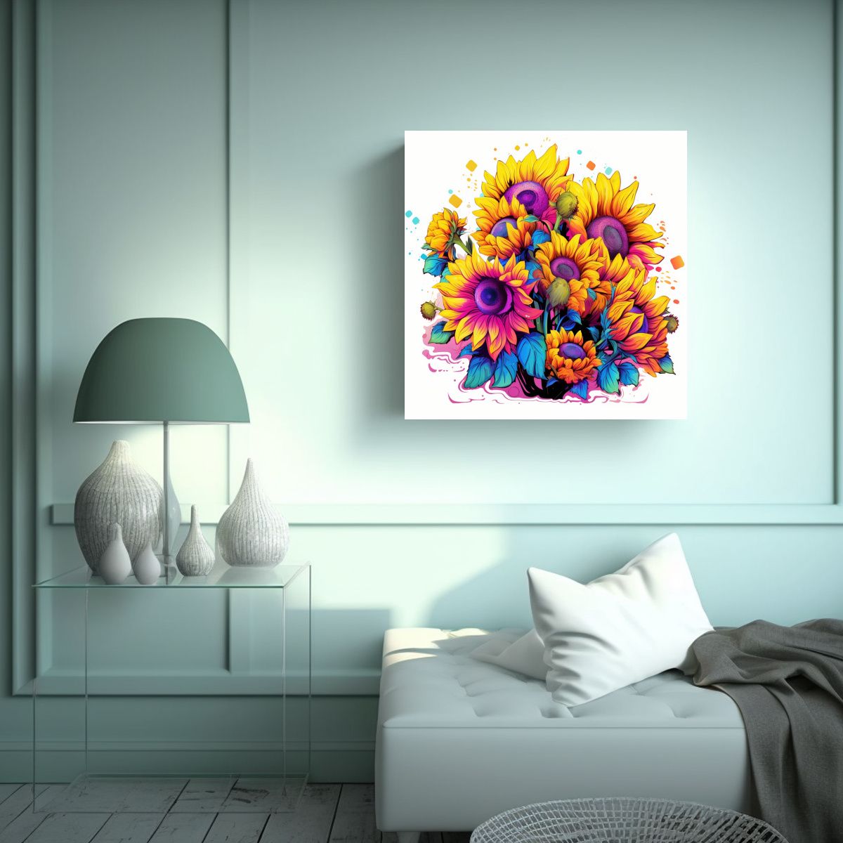 GENERICO - Cuadro Sublimado De Girasoles Retro Al Estilo 80x80 Cm