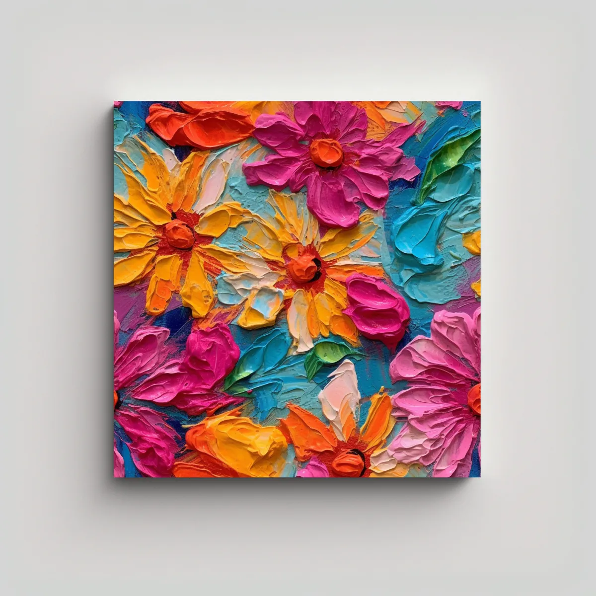GENERICO - Pintura De Flores Vibrantes Con Espátula Sobre 80x80 Cm